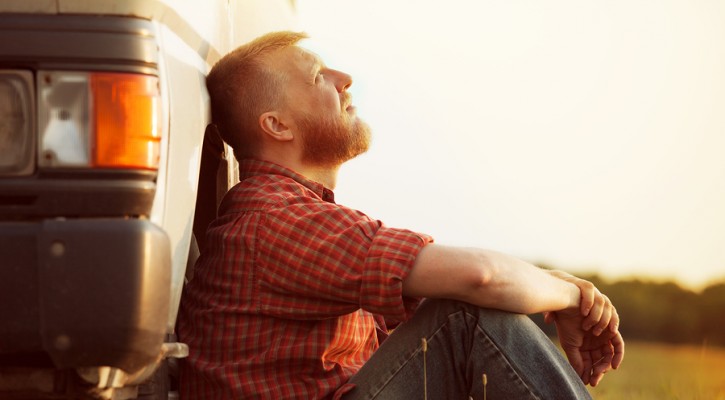 Truck Driver Takes A Break From Work