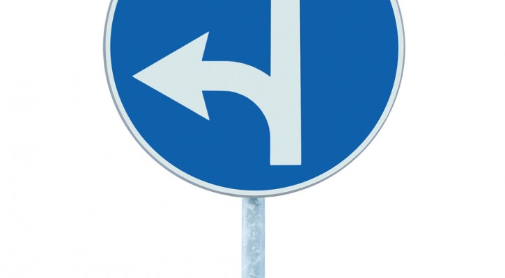 Mandatory Straight Or Left Turn Ahead, Traffic Lane Route Direct