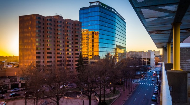 View Of Buildings Along 11Th Street At Sunset In Downtown Wilmin